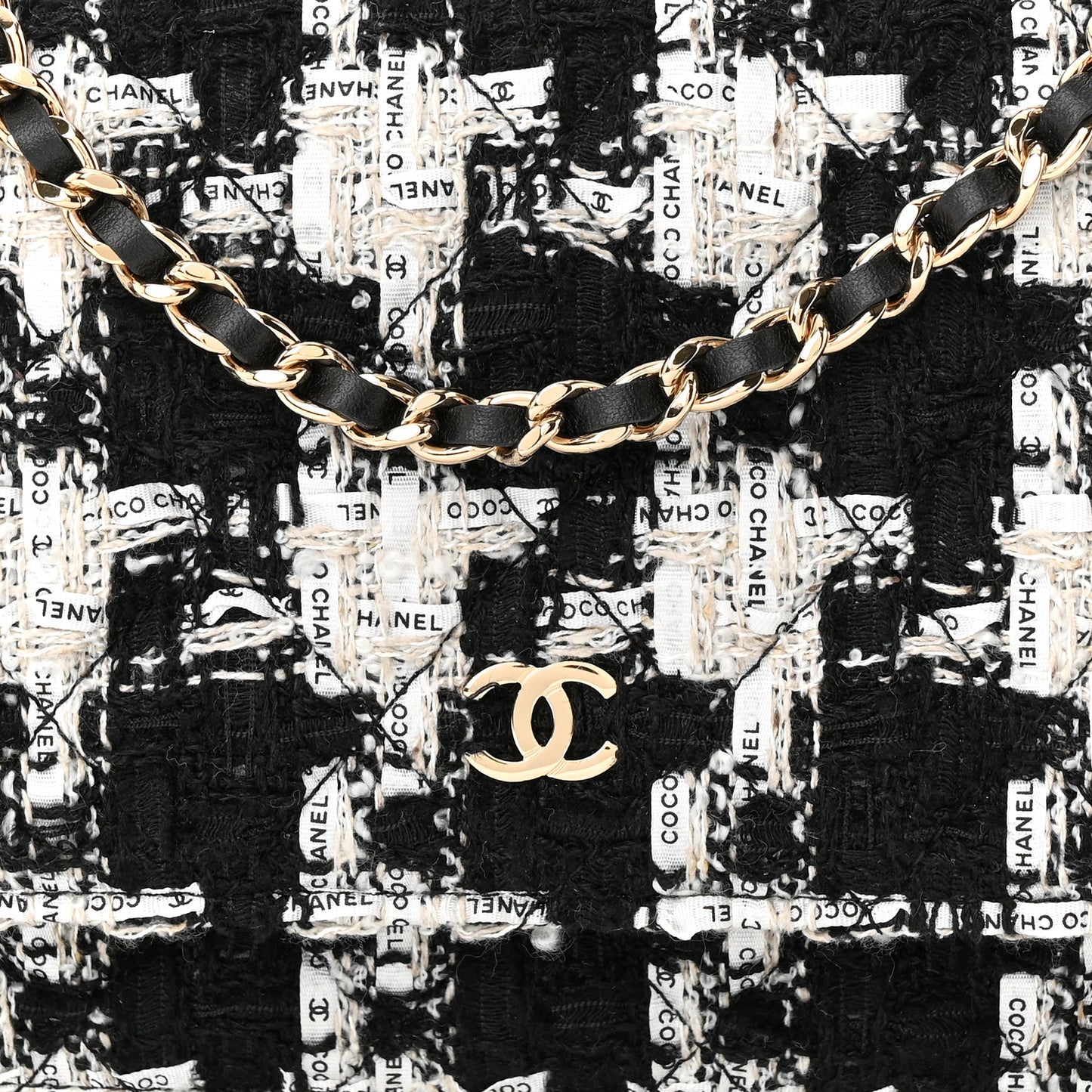 Tweed Quilted Wallet On Chain WOC Black Ecru White