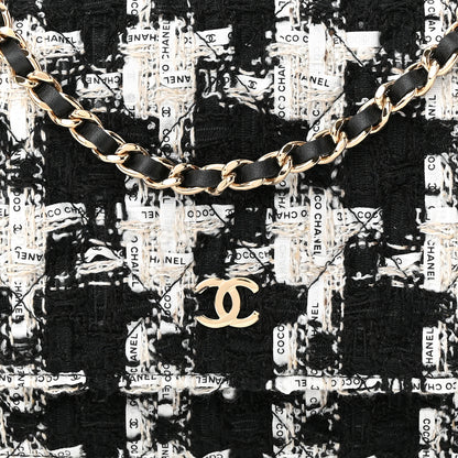 Chanel Tweed Quilted Wallet On Chain WOC Black Ecru White 9 of 11