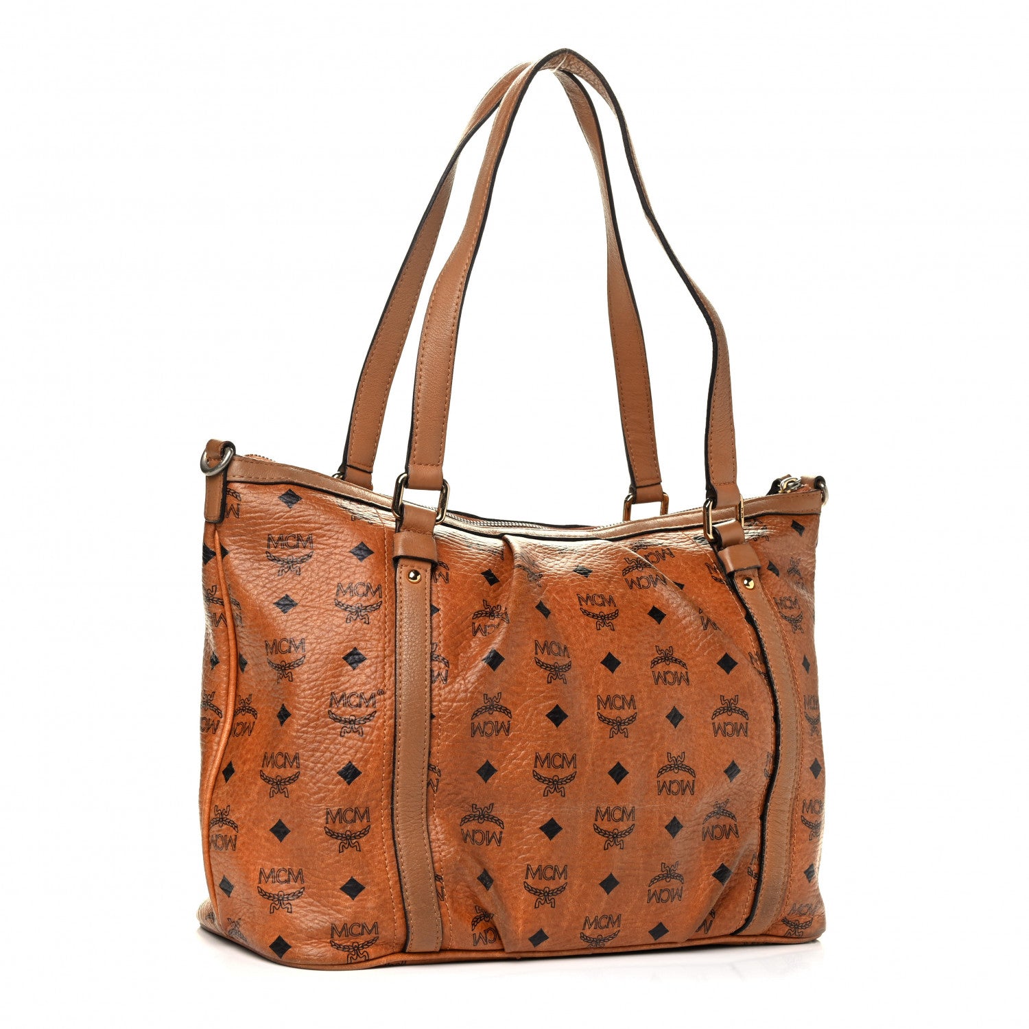 MCM Visetos Medium Essentials Shopper Tote Cognac 3 of 8