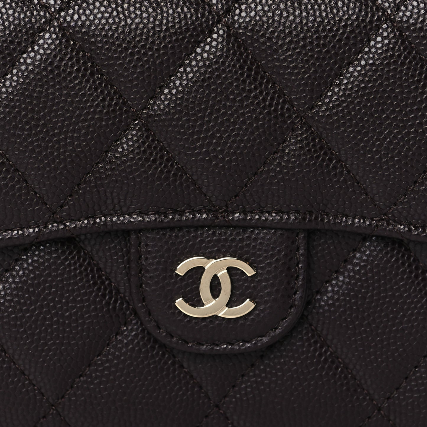 Caviar Quilted Compact Flap Wallet Dark Brown