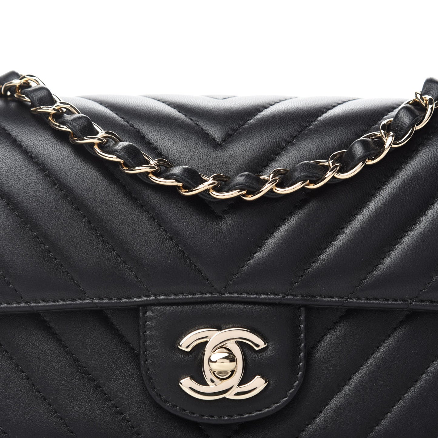 Lambskin Chevron Quilted Mini Rectangular Flap Black