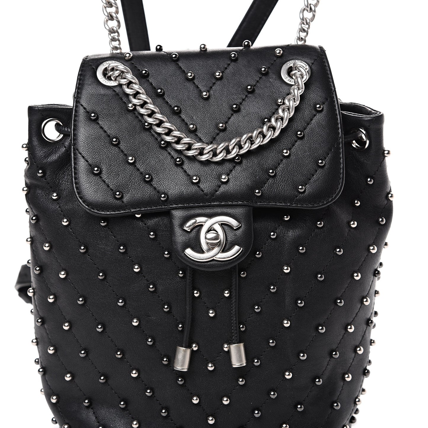 Lambskin Chevron Quilted Studded Stud Wars Backpack Black
