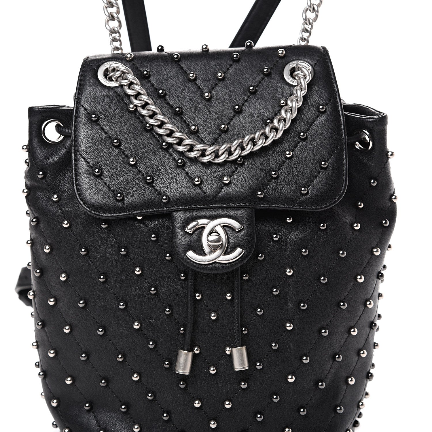 Chanel Lambskin Chevron Quilted Studded Stud Wars Backpack Black 7 of 9