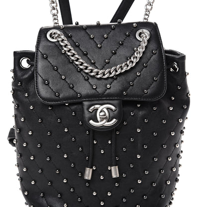 Chanel Lambskin Chevron Quilted Studded Stud Wars Backpack Black 7 of 9