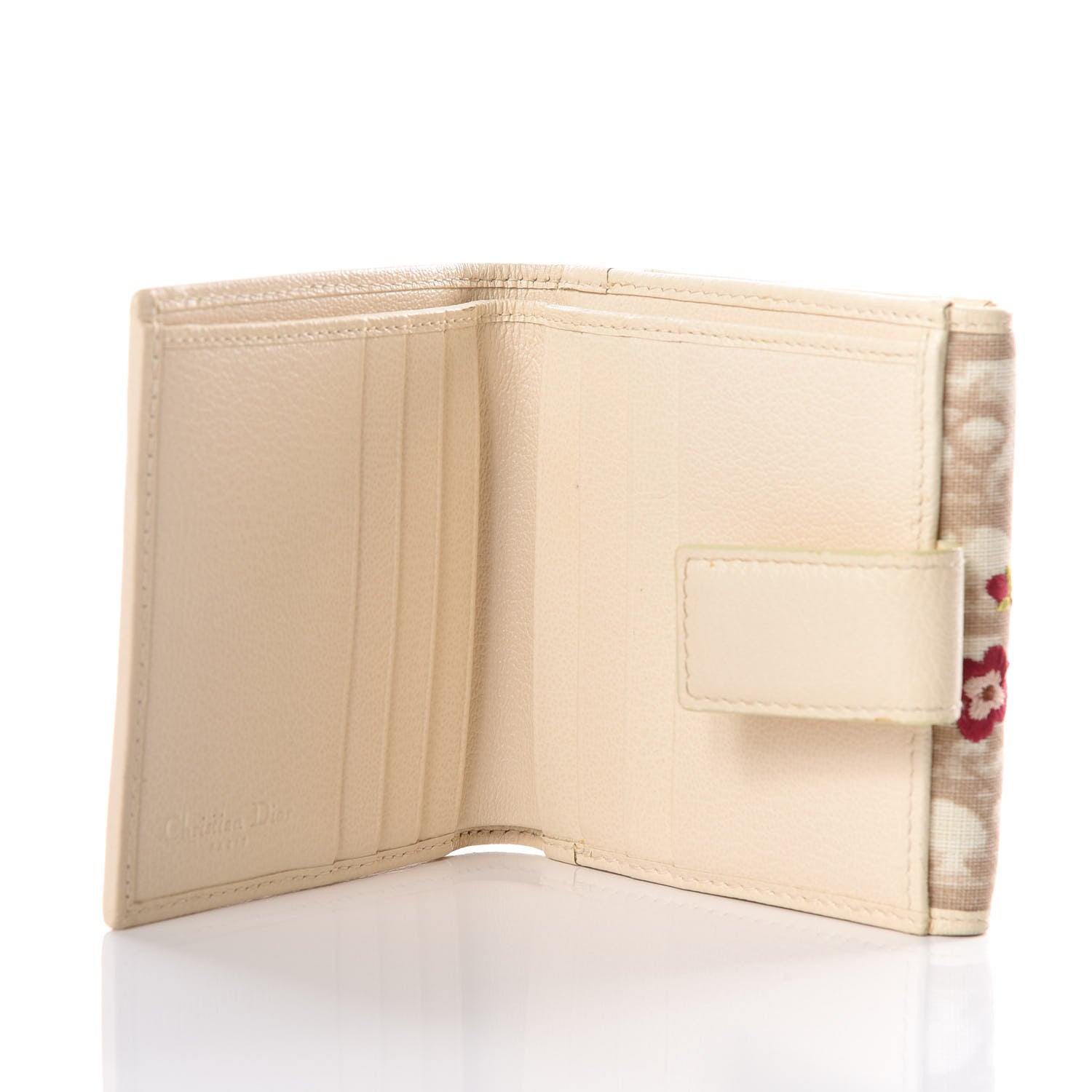 Christian Dior Monogram Vintage Flowers Compact Wallet Beige 4 of 13