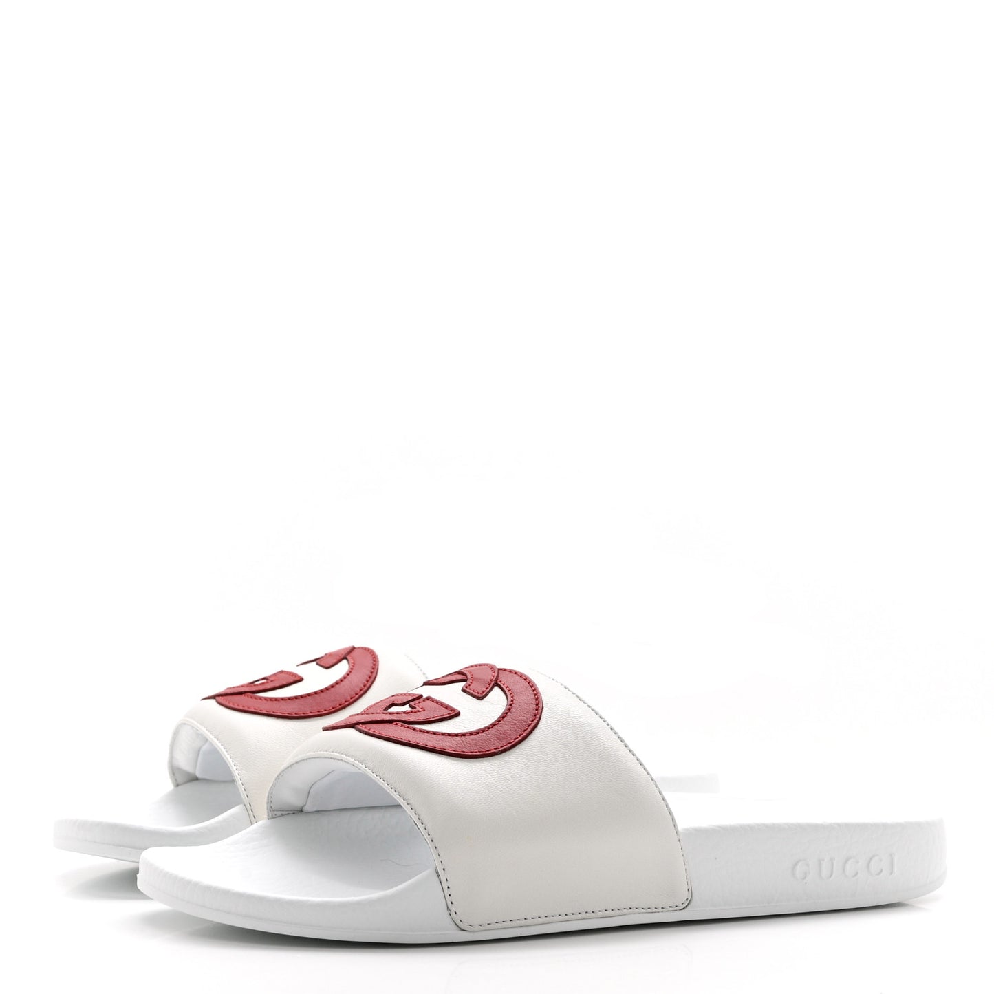 Nappa Miro Soft Calfskin Womens Interlocking G Slide Sandals 39 Great White Hibiscus Red