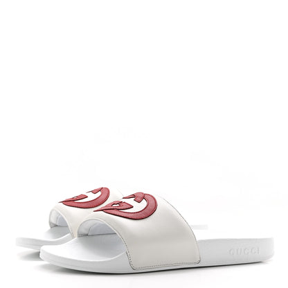 Gucci Nappa Miro Soft Calfskin Womens Interlocking G Slide Sandals 39 Great White Hibiscus Red 3 of 9