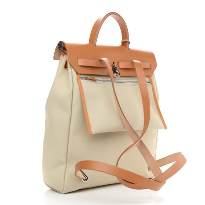 Hermes Military Toile Vache Hunter Herbag a Dos Zip Retourne Beton Naturel Sable 4 of 11