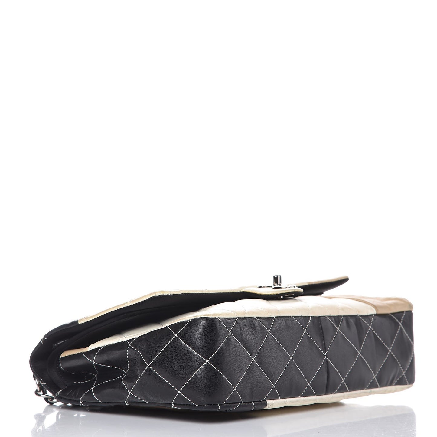 Lambskin Quilted Colorblock Jumbo Double Flap Black White Beige