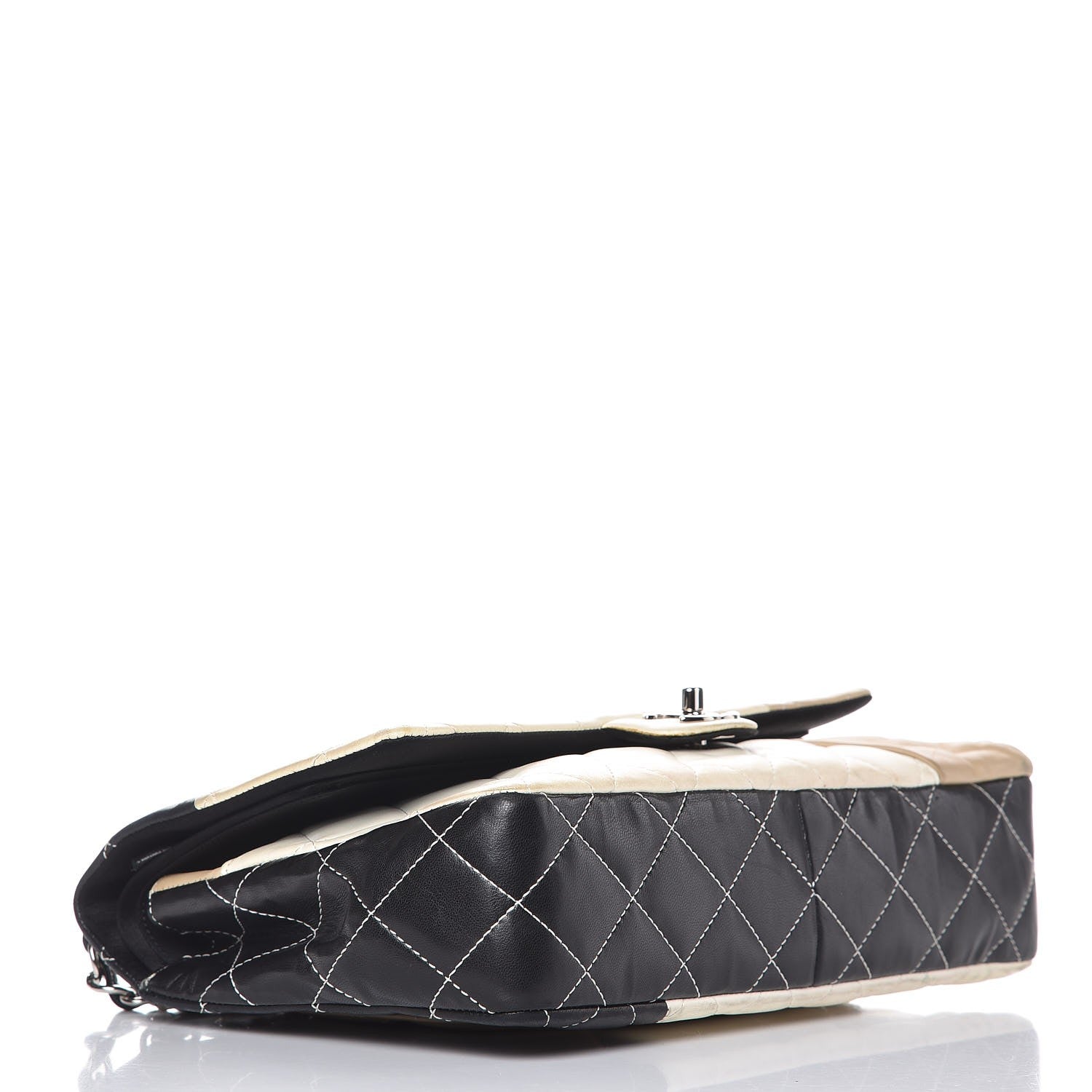 Chanel Lambskin Quilted Colorblock Jumbo Double Flap Black White Beige 5 of 15