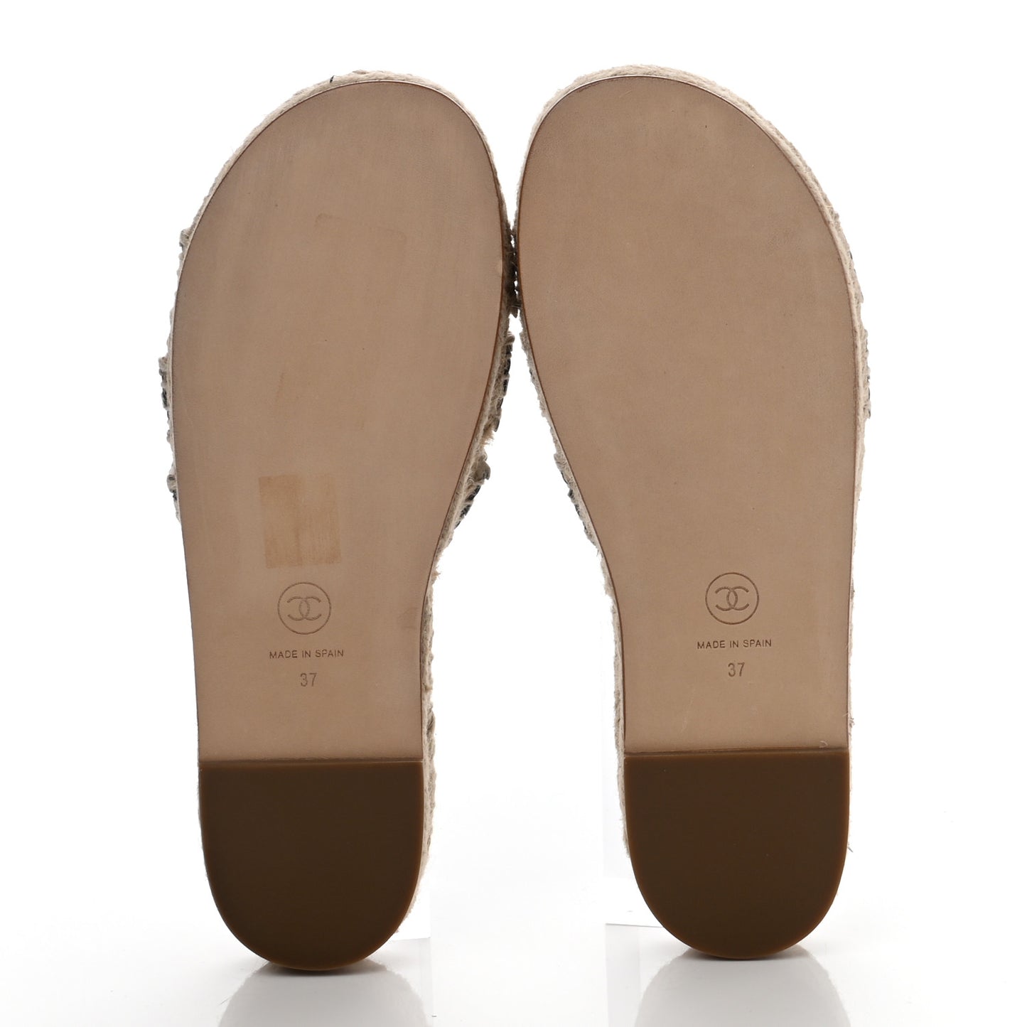 Lambskin Chain Espadrille Slip On Sandals 37 Black White