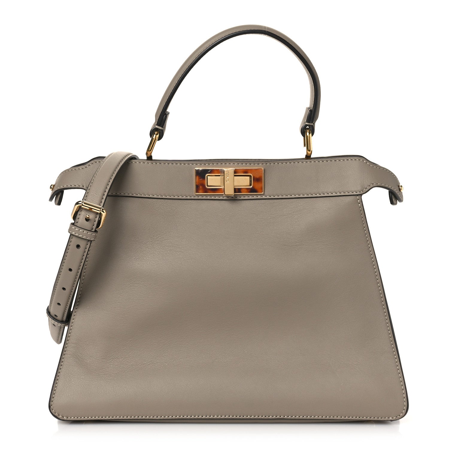 Fendi Vitello Seta Shiny Nappa Plexiglass Medium Peekaboo I SEE U Satchel Tortora 1 of 8