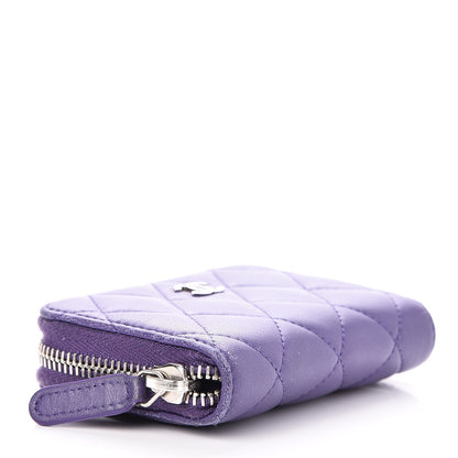 Chanel Lambskin Quilted Zip Around Coin Purse Wallet Purple 4 of 11
