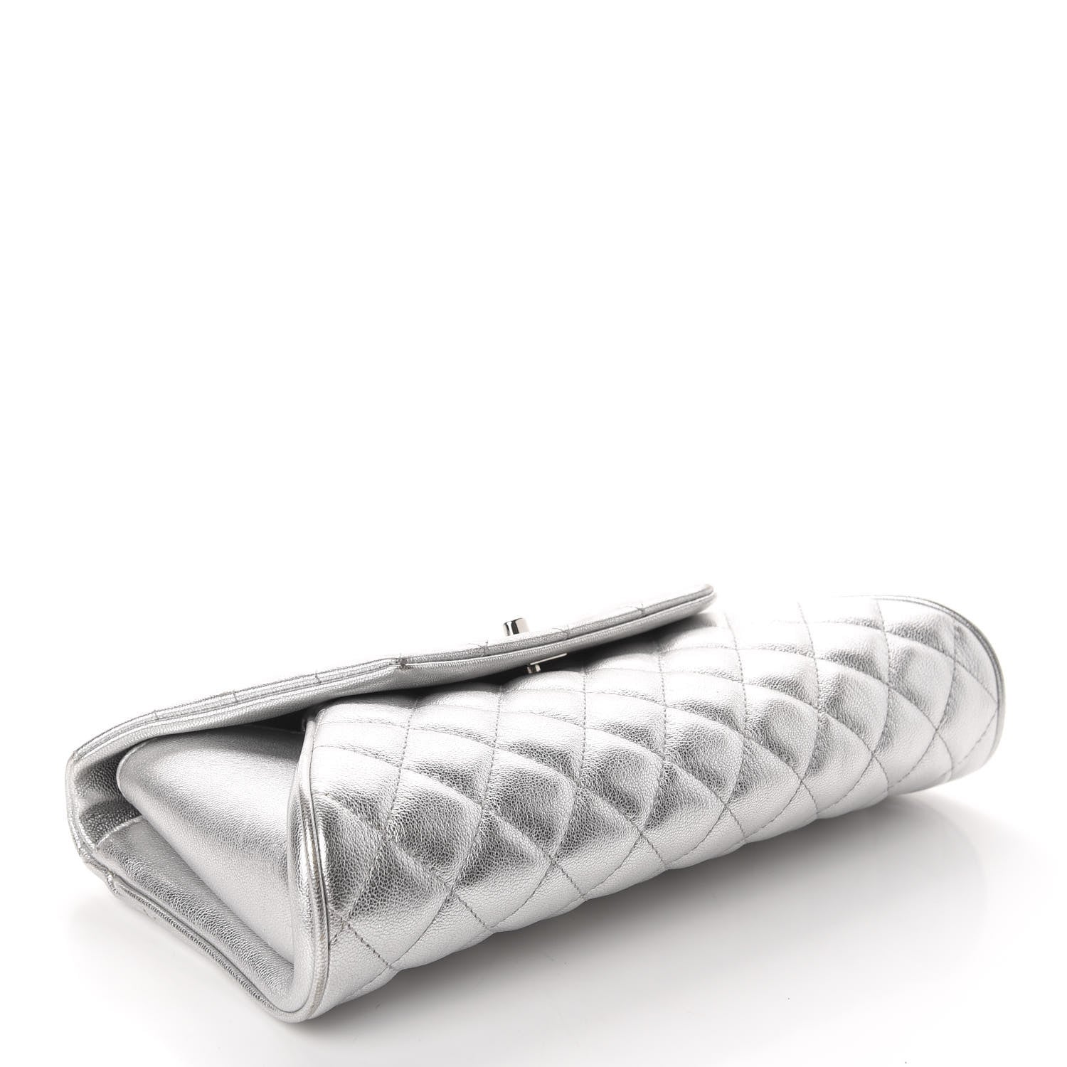 Chanel Metallic Calfskin Quilted Fold Up Again Clutch Silver 4 of 11