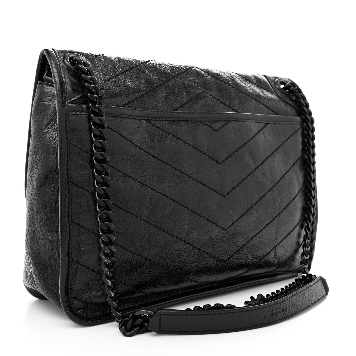 Saint Laurent Crinkled Calfskin Matelasse Monogram Medium Niki Chain Satchel Black 3 of 12