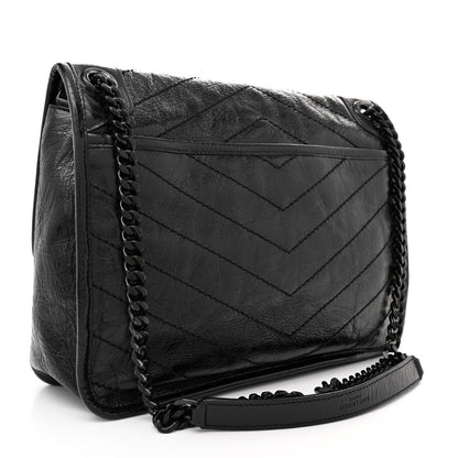 Saint Laurent Crinkled Calfskin Matelasse Monogram Medium Niki Chain Satchel Black 3 of 12