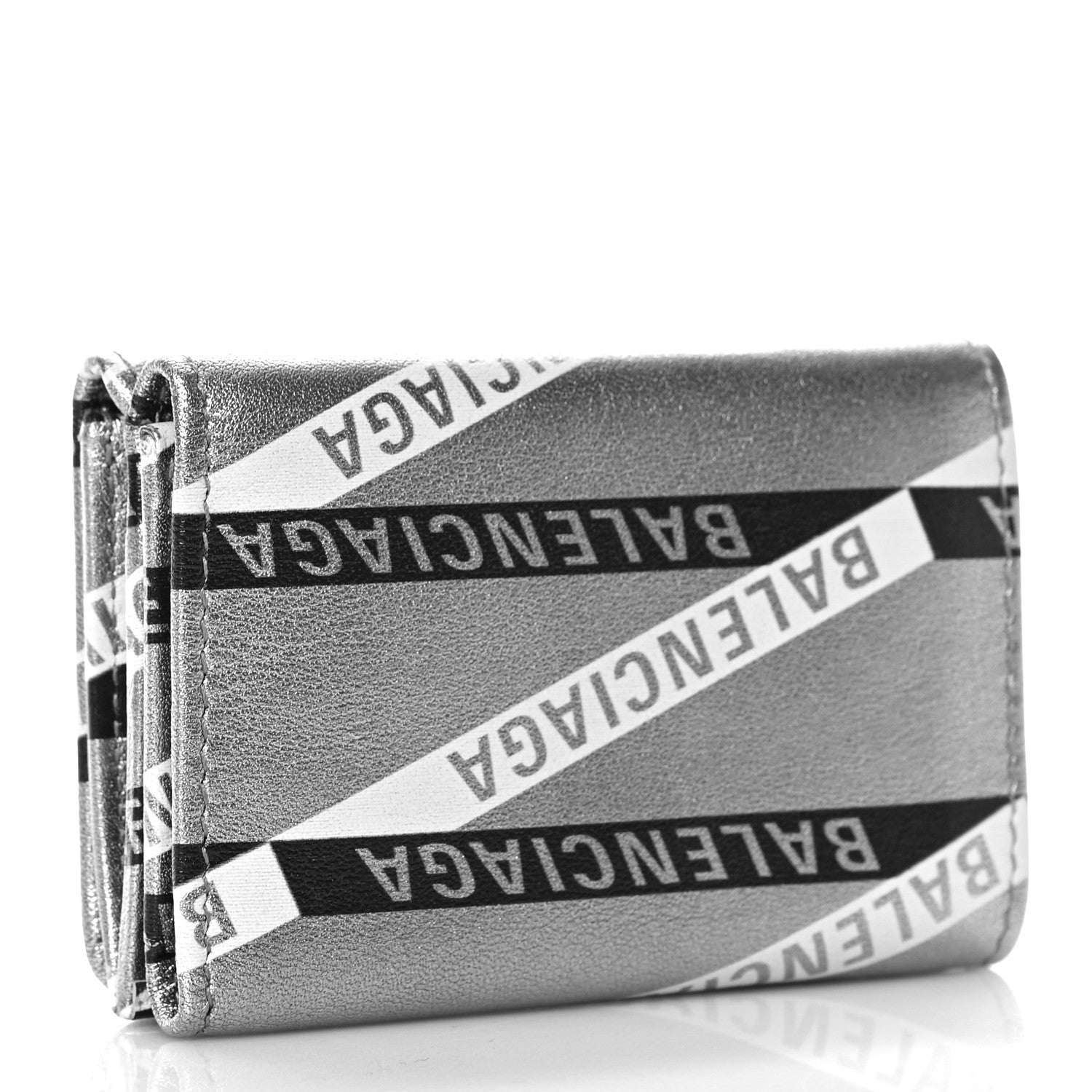 Balenciaga Metallic Calfskin Losange Monogram Mini Everyday Wallet Silver Black White 3 of 9
