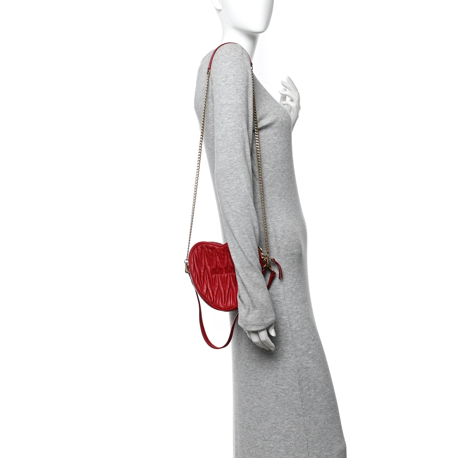Miu Miu Nappa Matelasse Heart Shoulder Bag Fuoco 2 of 11