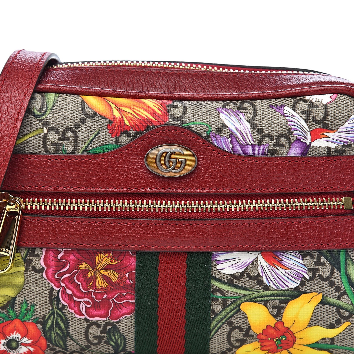 GG Supreme Monogram Flora Web Mini Ophidia Shoulder Bag Red