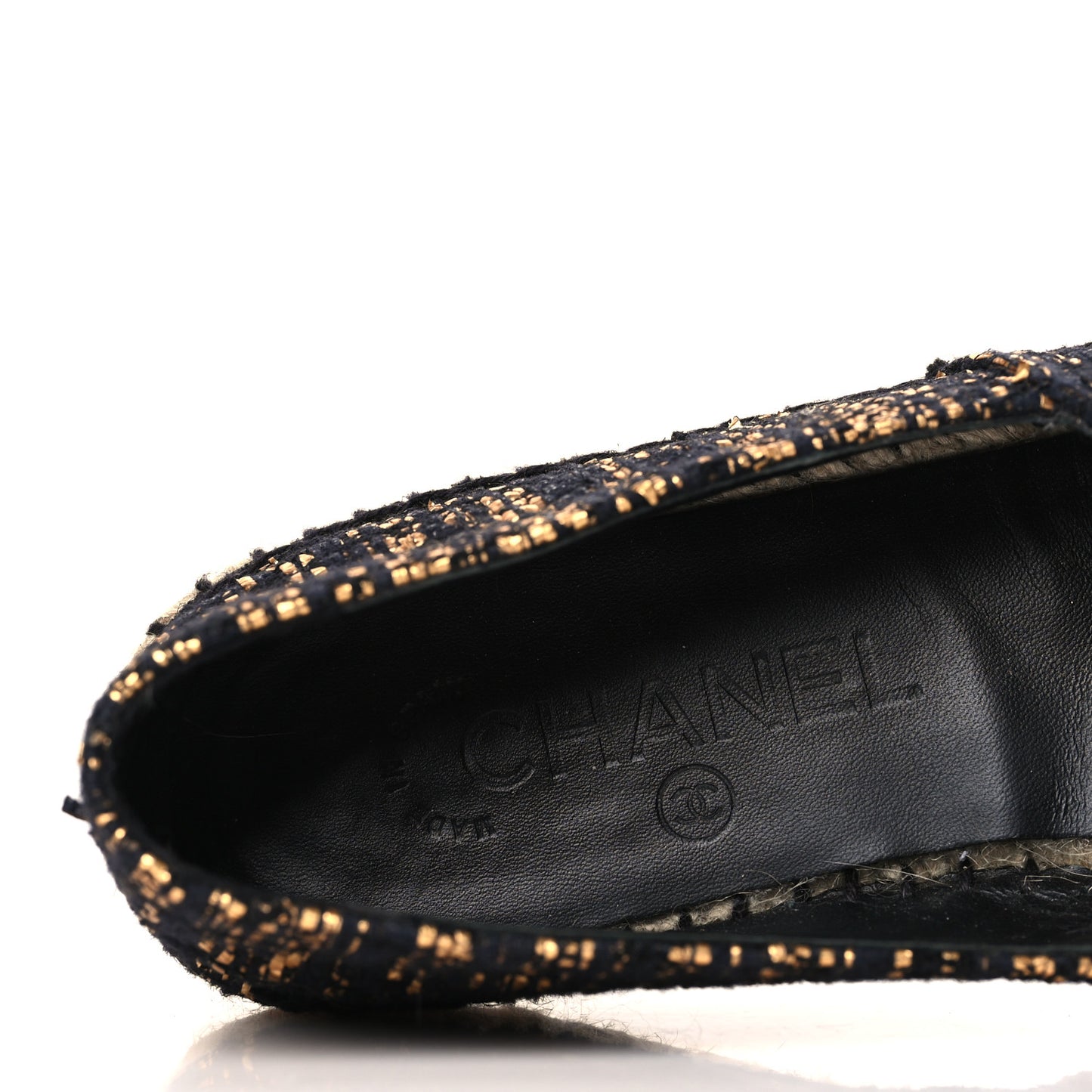 Metallic Tweed Grosgrain CC Espadrilles 36 Black Gold