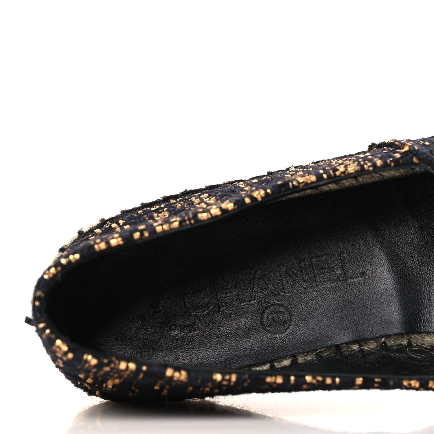 Chanel Metallic Tweed Grosgrain CC Espadrilles 36 Black Gold 7 of 8