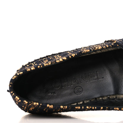 Chanel Metallic Tweed Grosgrain CC Espadrilles 36 Black Gold 7 of 8