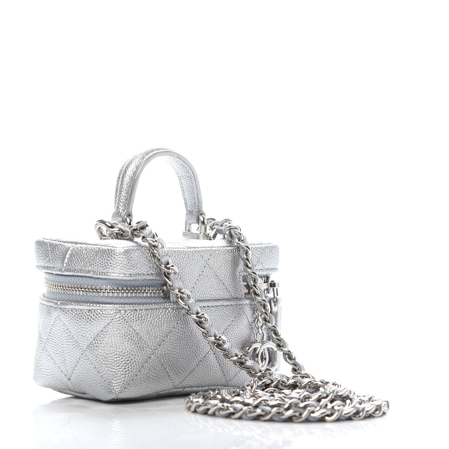 Chanel Metallic Caviar Quilted Mini Top Handle Vanity With Chain Silver 3 of 10