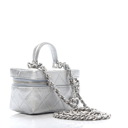 Chanel Metallic Caviar Quilted Mini Top Handle Vanity With Chain Silver 3 of 10