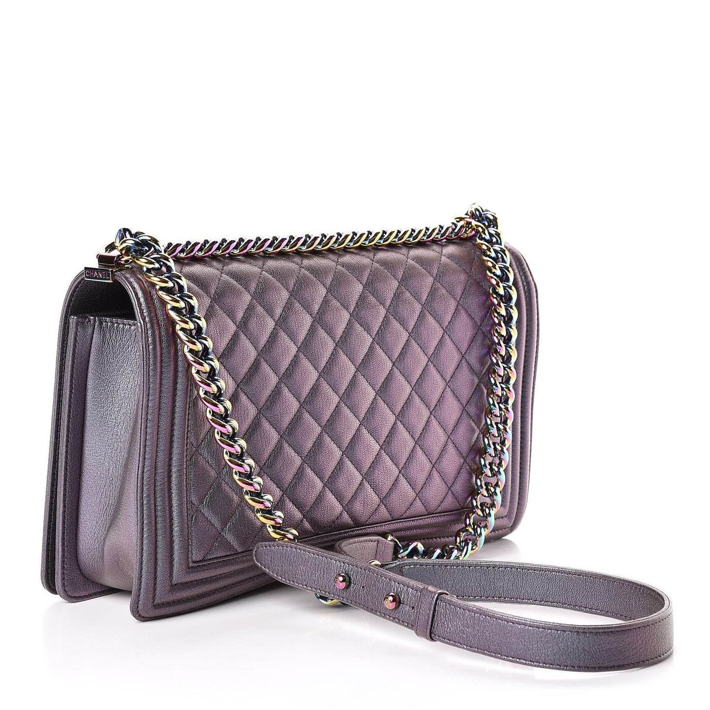 Iridescent Goatskin Quilted New Medium Boy Flap Purple