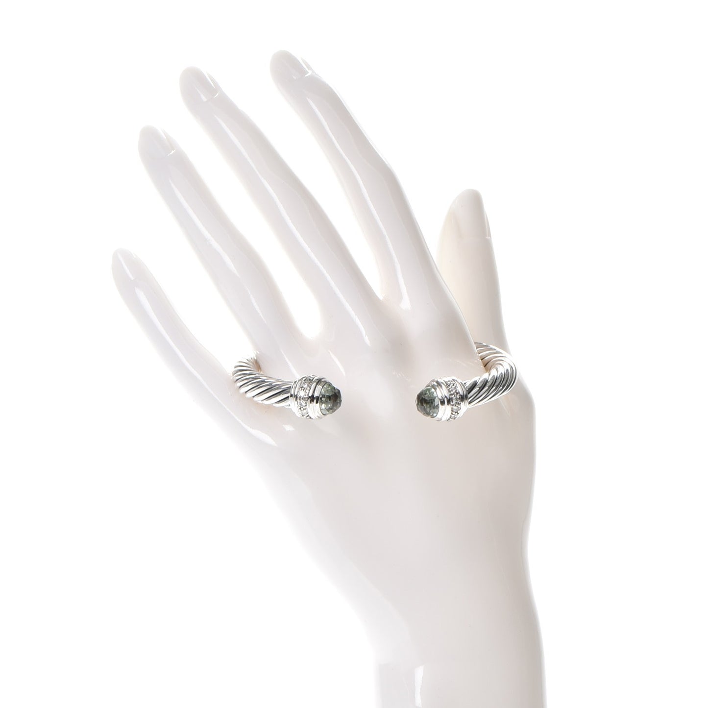 Sterling Silver Diamond Prasiolite 7mm Cable Classics Bracelet