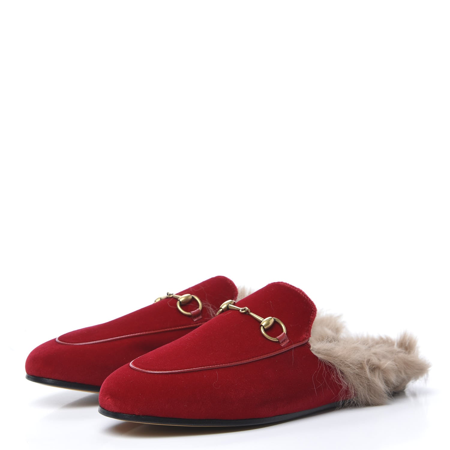 Gucci Velvet Fur Womens Princetown Slippers 39 Hibiscus Red 3 of 8