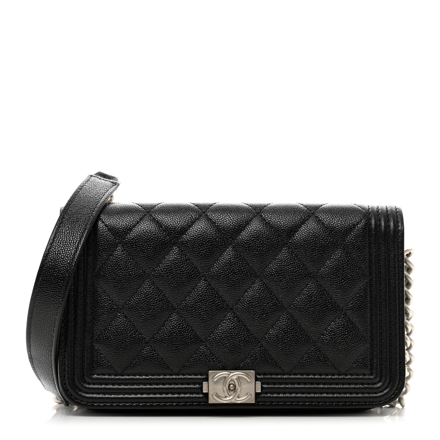 Caviar Quilted Boy Phone Holder Wallet On Chain Black