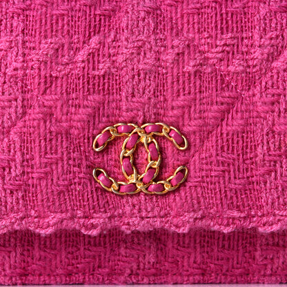 Chanel Wool Tweed Lambskin Quilted Chanel 19 Wallet On Chain WOC Fuchsia 7 of 10