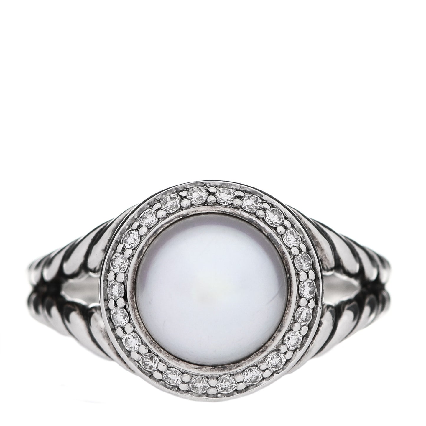 Sterling Silver Diamond Pearl 8mm Petite Cerise Ring 53 6.25