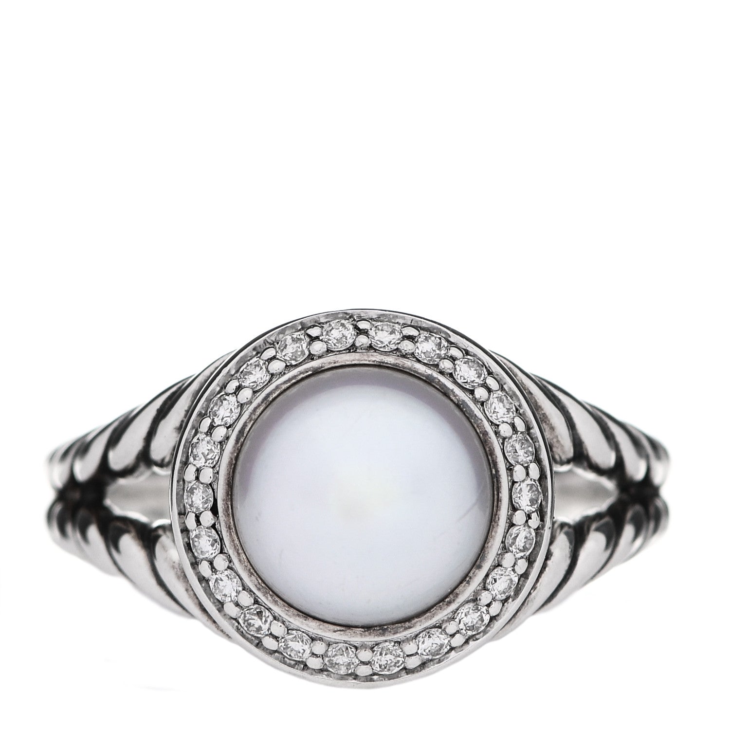 David Yurman Sterling Silver Diamond Pearl 8mm Petite Cerise Ring 53 6.25 1 of 5