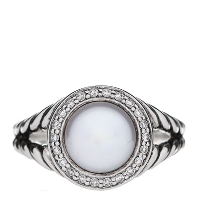 David Yurman Sterling Silver Diamond Pearl 8mm Petite Cerise Ring 53 6.25 1 of 5