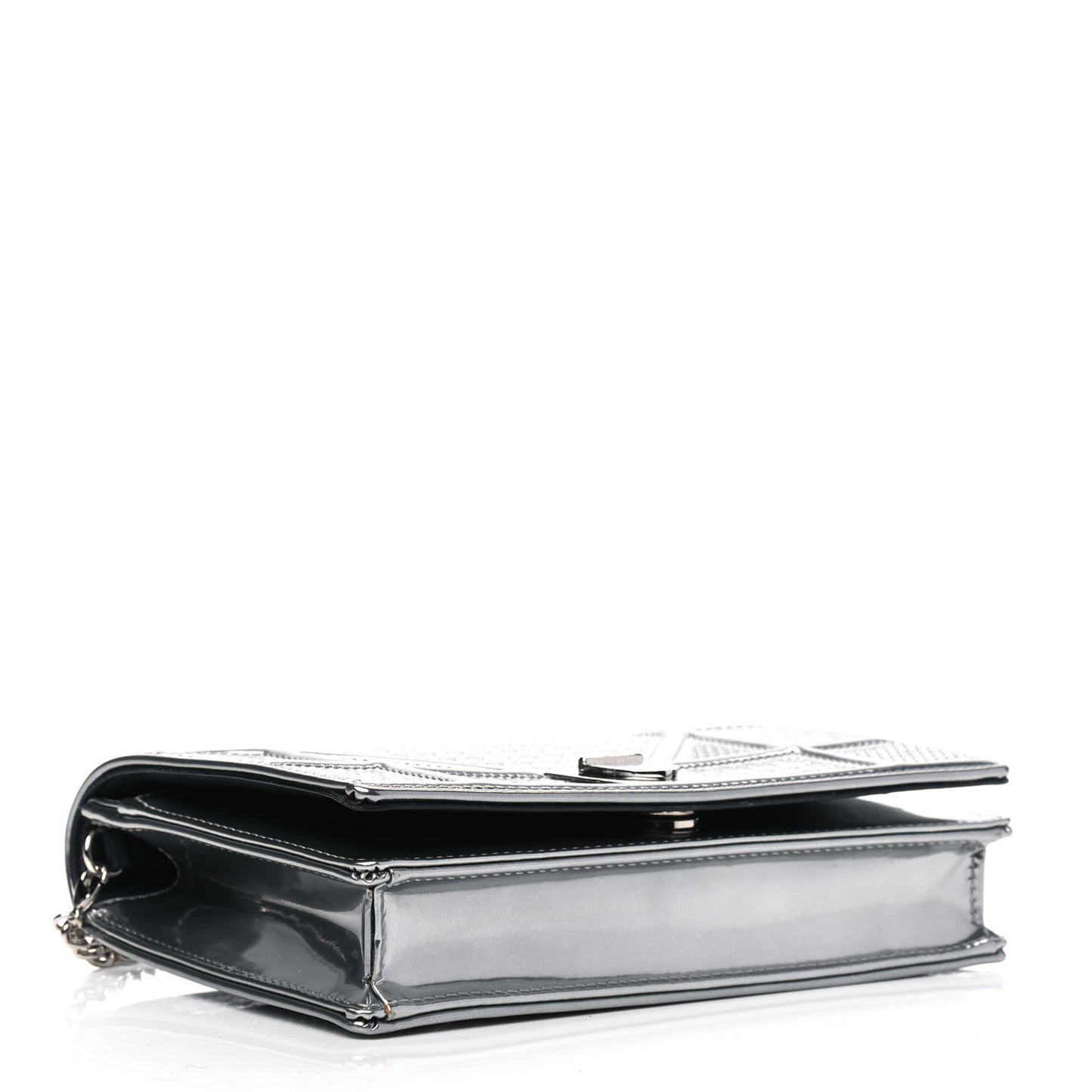Metallic Patent Micro-Cannage Diorama Wallet on Chain Pouch Silver