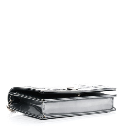 Christian Dior Metallic Patent Micro-Cannage Diorama Wallet on Chain Pouch Silver 3 of 6