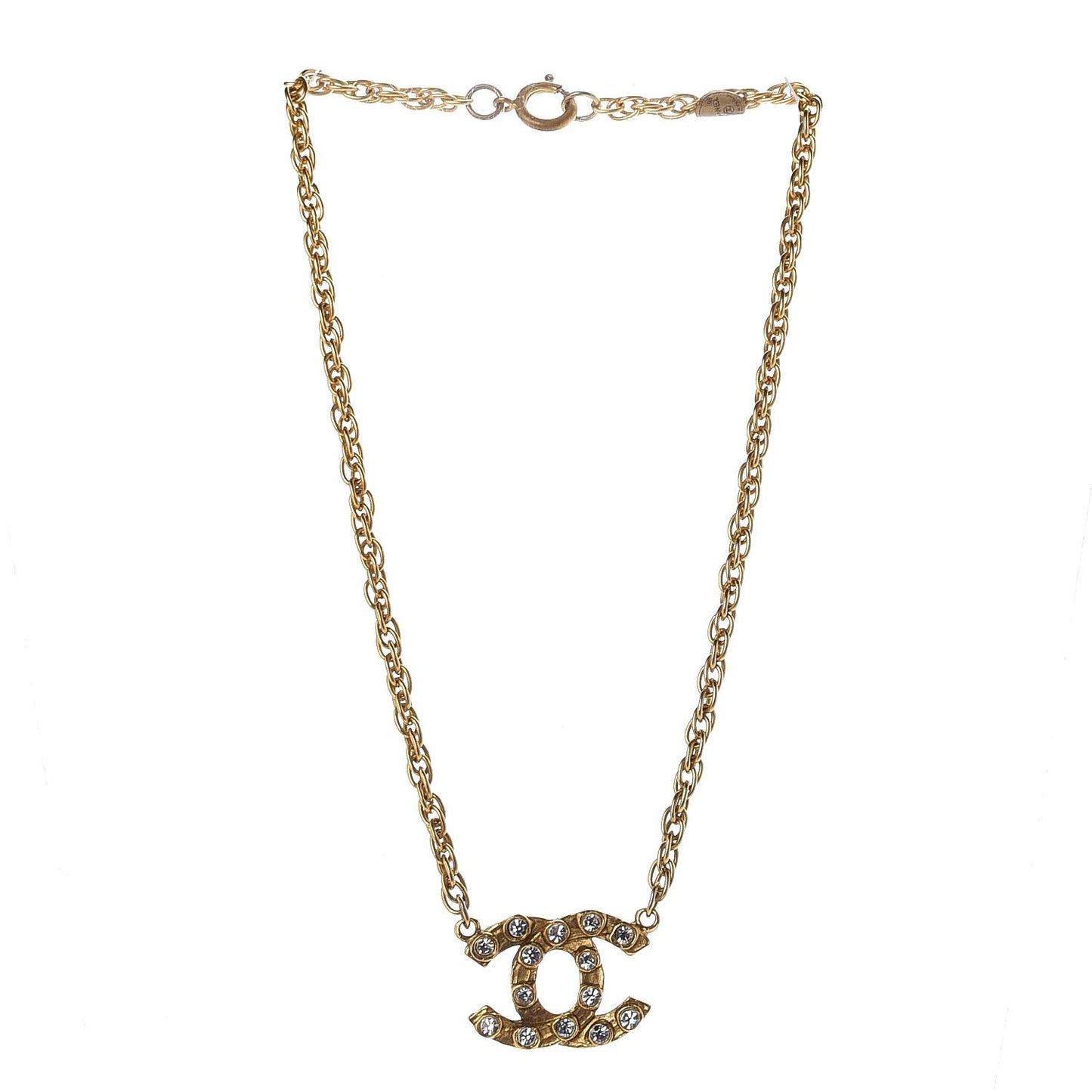 Crystal Chain CC Necklace Gold