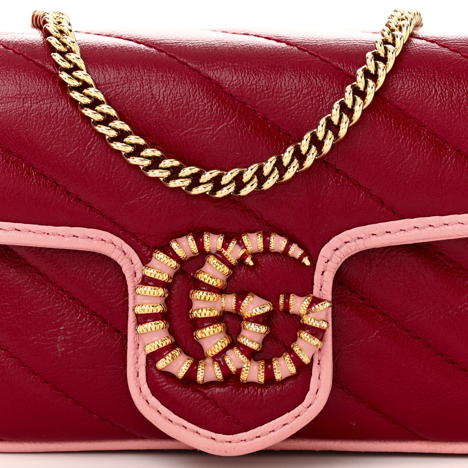 Gucci Azalea Calfskin Enamel Matelasse Diagonal Super Mini Torchon GG Marmont Shoulder Bag New Cherry Red Wild Rose 8 of 12