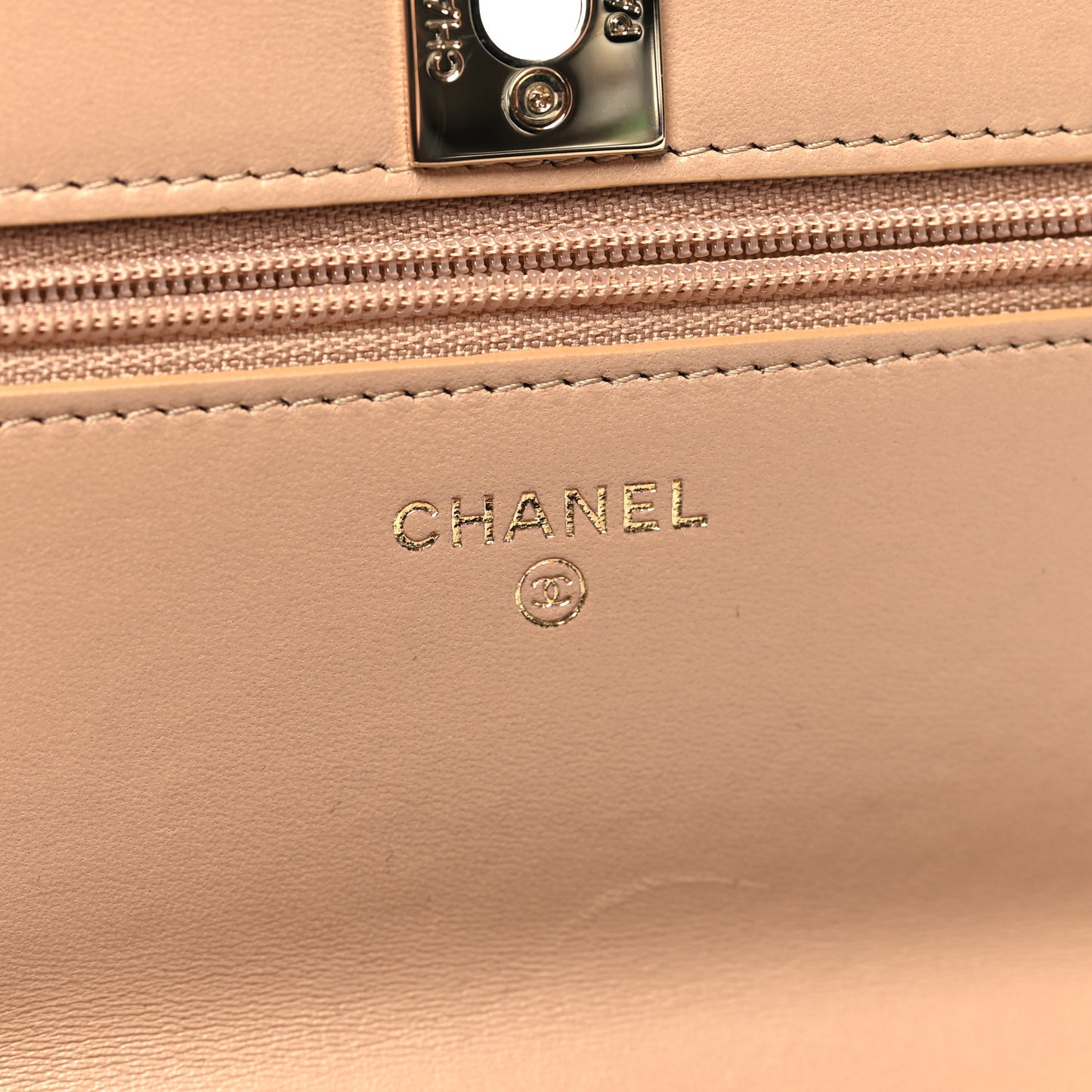 Lambskin Quilted Trendy CC Wallet On Chain WOC Beige