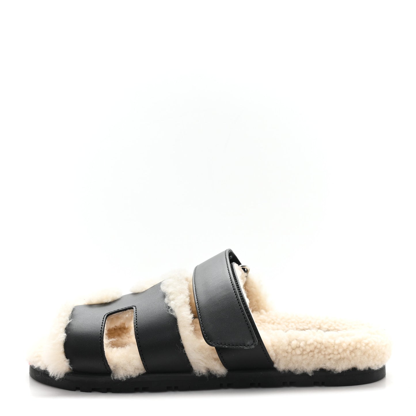 Calfskin Woolskin Womens Chypre Sandals 37.5 Black Ecru