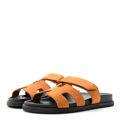 Hermes Suede Goatskin Womens Chypre Sandals 37.5 Naturel 3 of 12