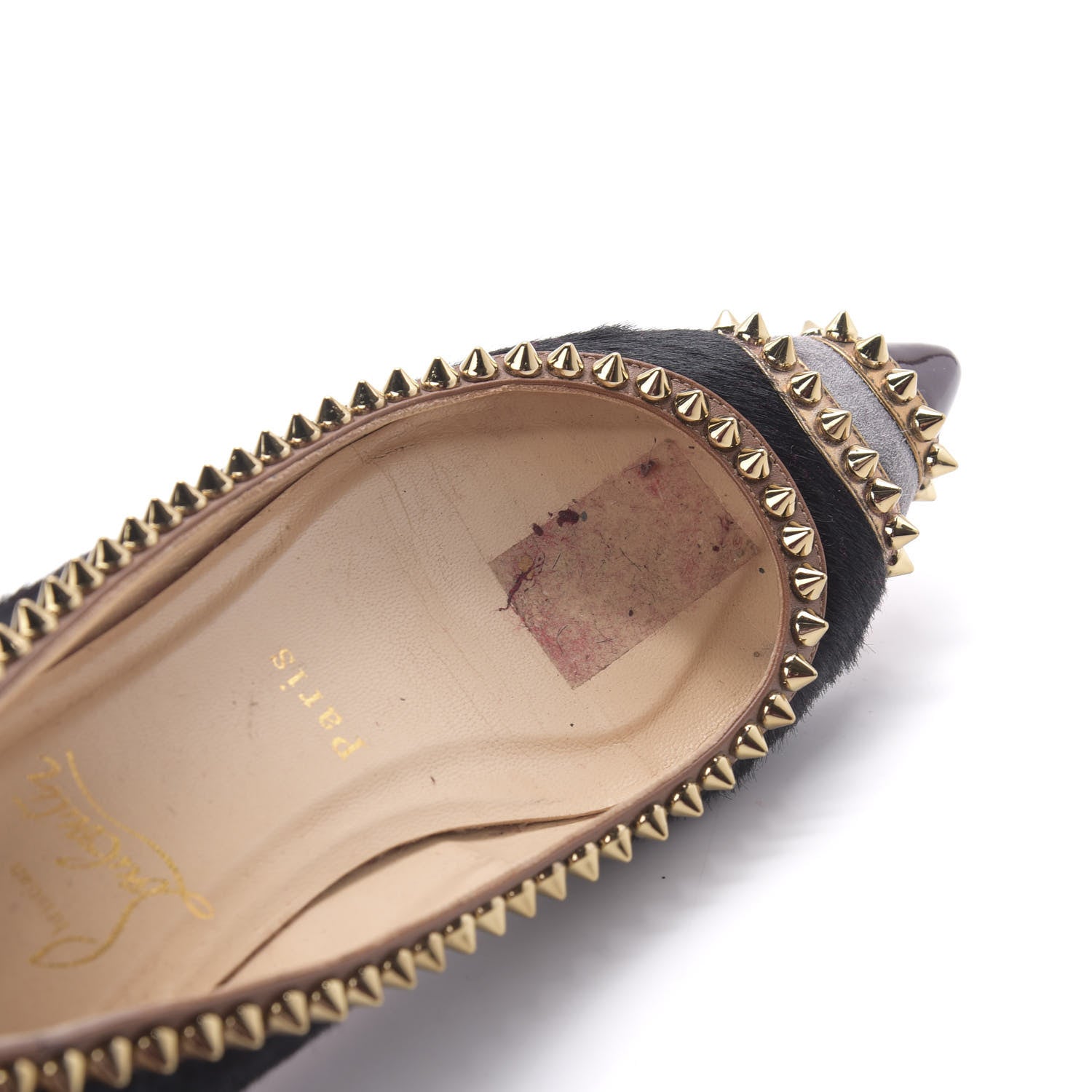 Christian Louboutin Calf Hair Patent Veau Velours Spiked Malabar Hill Flats 35.5 Black 8 of 8