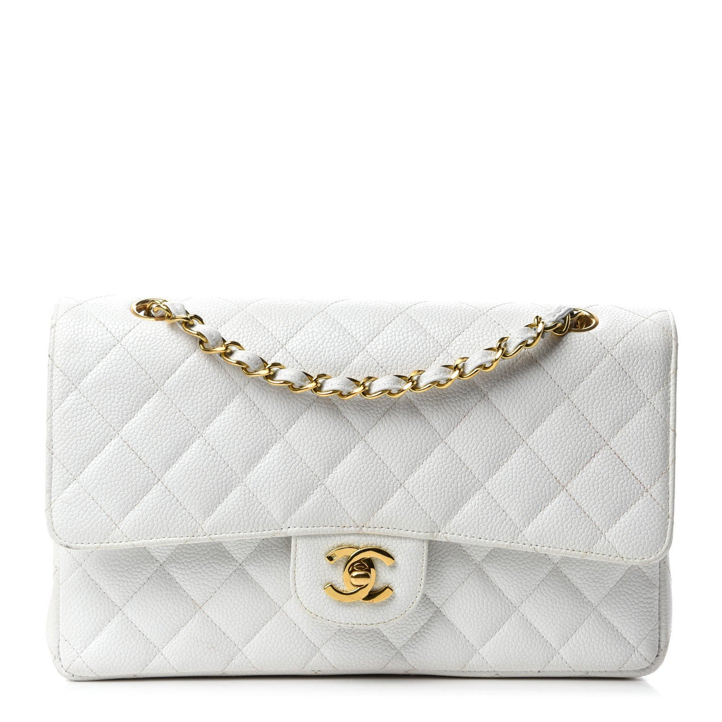 Caviar Quilted Medium Double Flap White