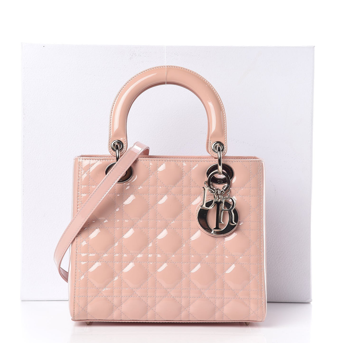 Patent Cannage Medium Lady Dior Rose Clair