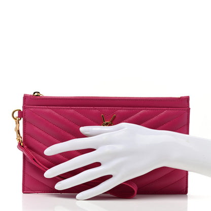 Saint Laurent Grain De Poudre Chevron Monogram Large Bill Pouch Fuxia Couture 2 of 7