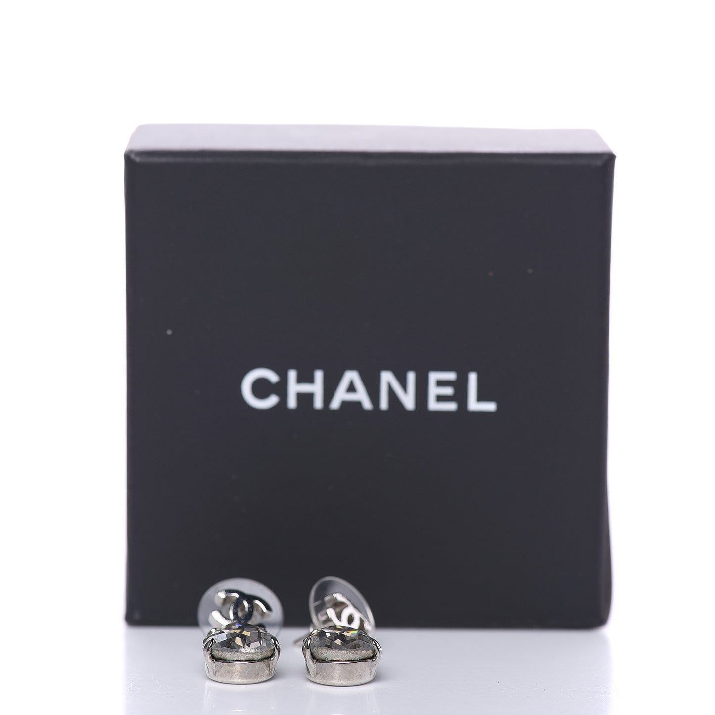 Crystal CC Tear Drop Earrings Silver