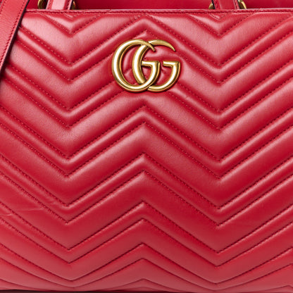 Gucci Calfskin Matelasse Medium GG Marmont Tote Hibiscus Red 10 of 12