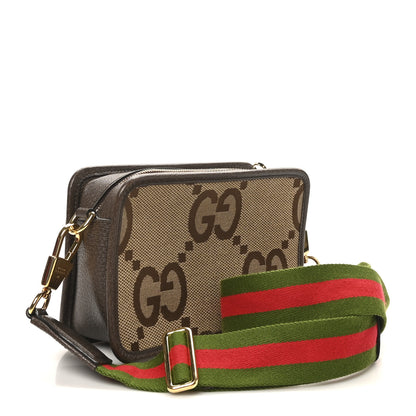Gucci Monogram Jumbo GG Textured Dollar Calfskin Web Mini Crossbody Bag Camel Ebony New Acero 3 of 10